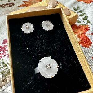 White Jade Diamond Earrings & Ring Set